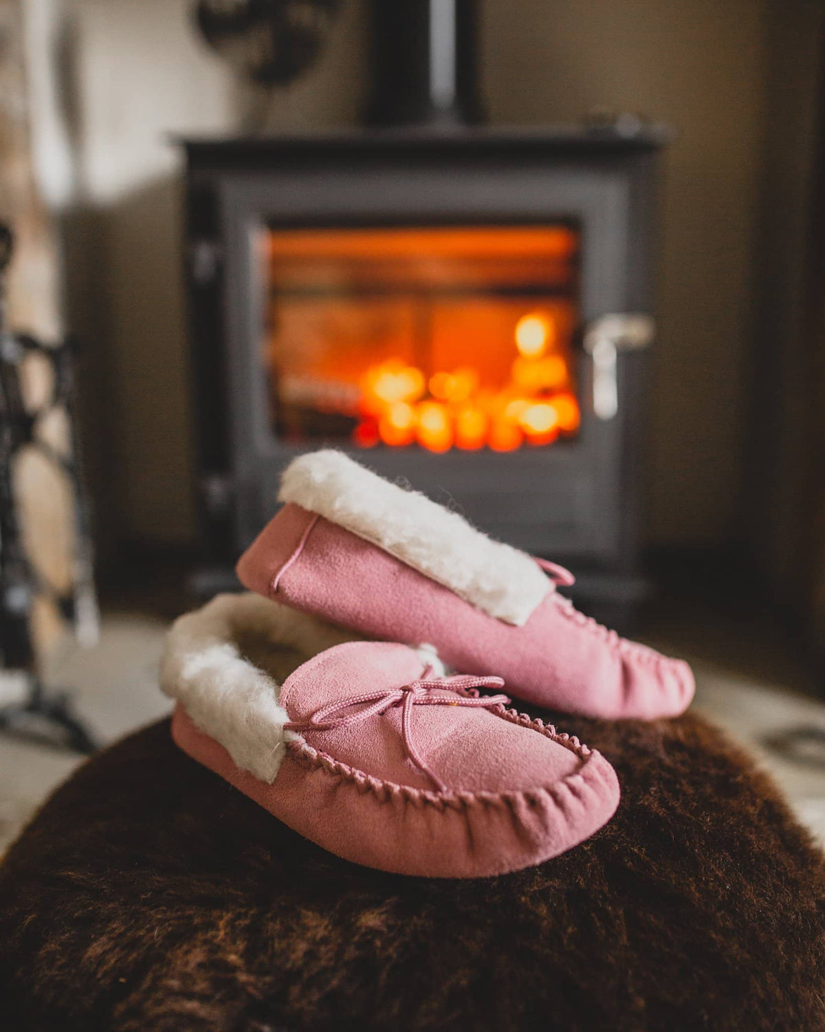 Womens Sheepskin Suede Moccasins - Wool Lined - Soft Leather Sole