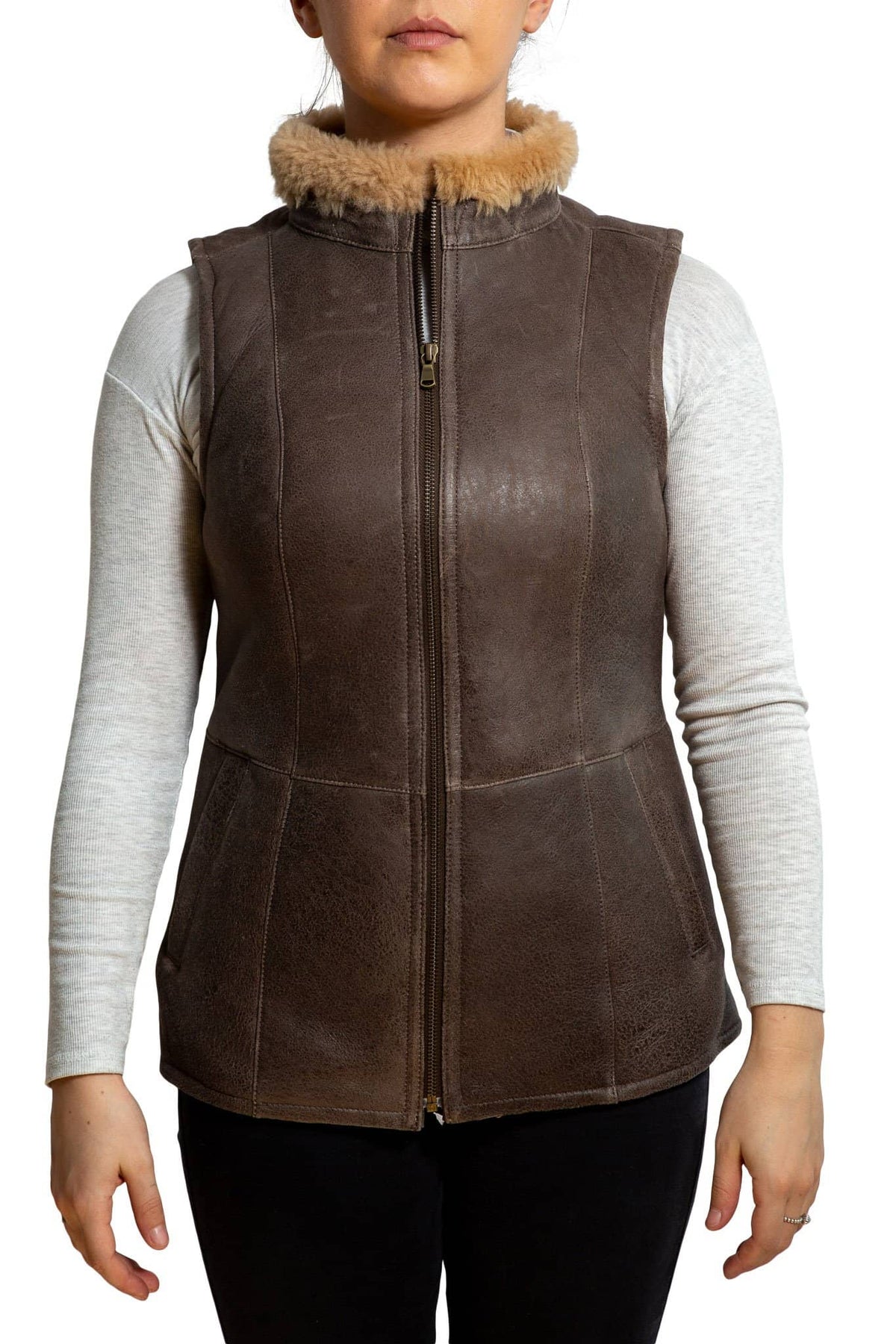 Nordvek womens sheepskin jacket 710-100 chocolate front