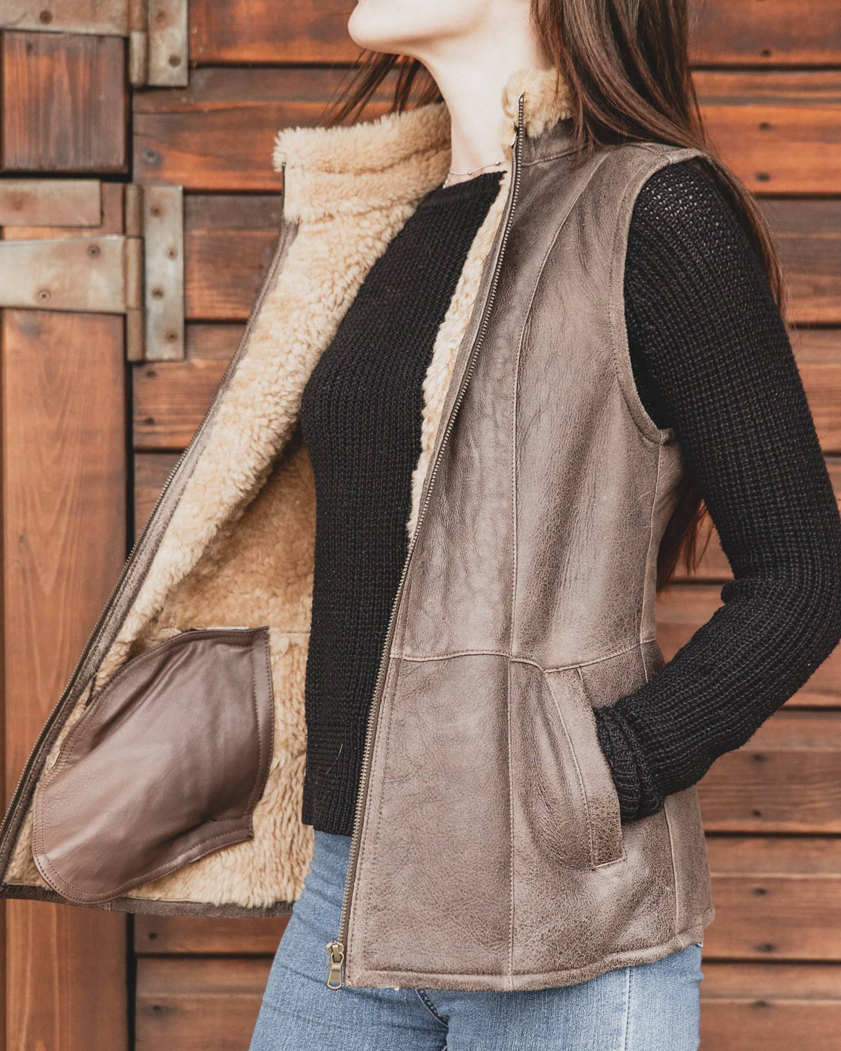 Nordvek womens sheepskin jacket 710-100 chocolate angle