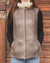Nordvek womens sheepskin jacket 710-100 chocolate front open hands in pockets