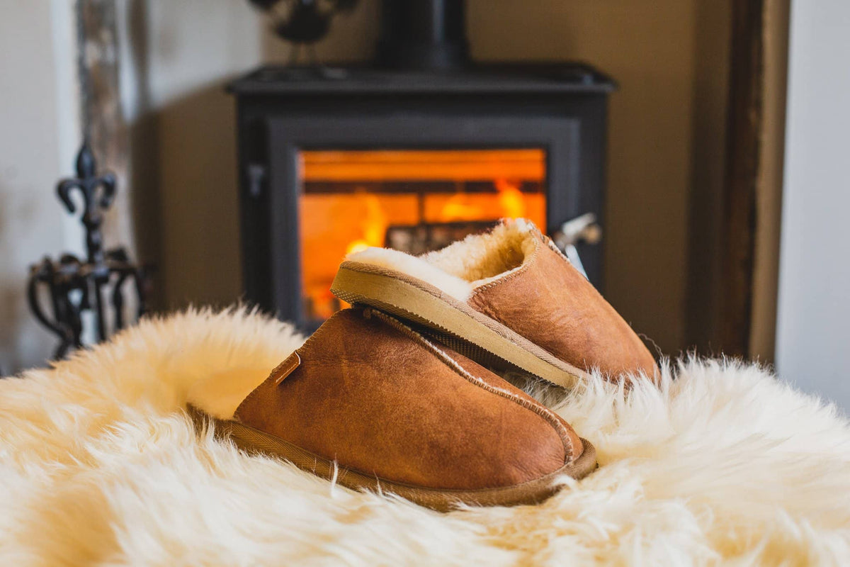 Mens Sheepskin Slippers - Open Back Mule Style