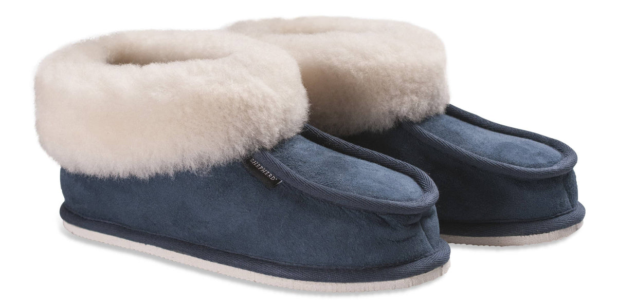 shepherd womens sheepskin slippers LENA navy pair