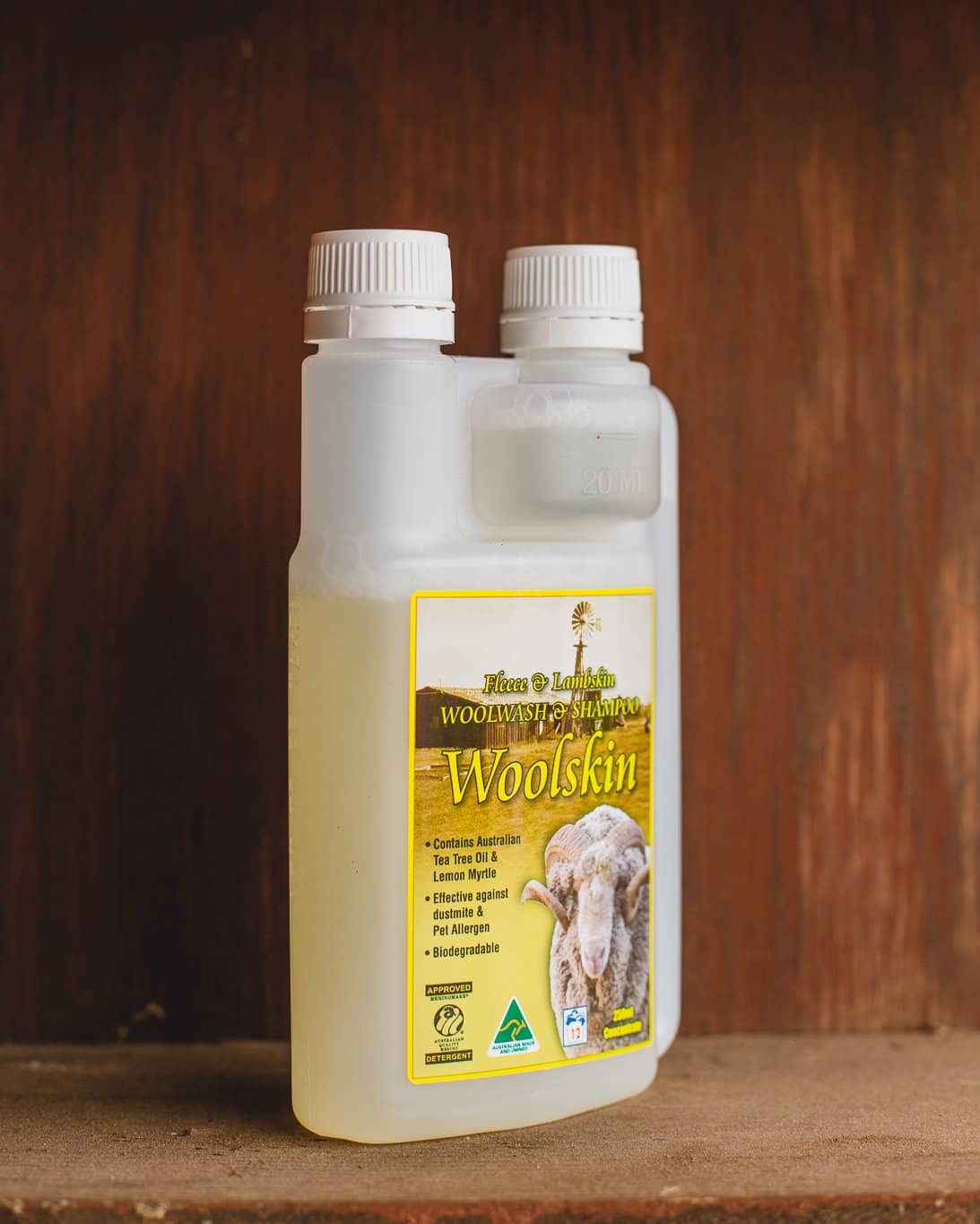 Tantech woolwash on wooden ledge