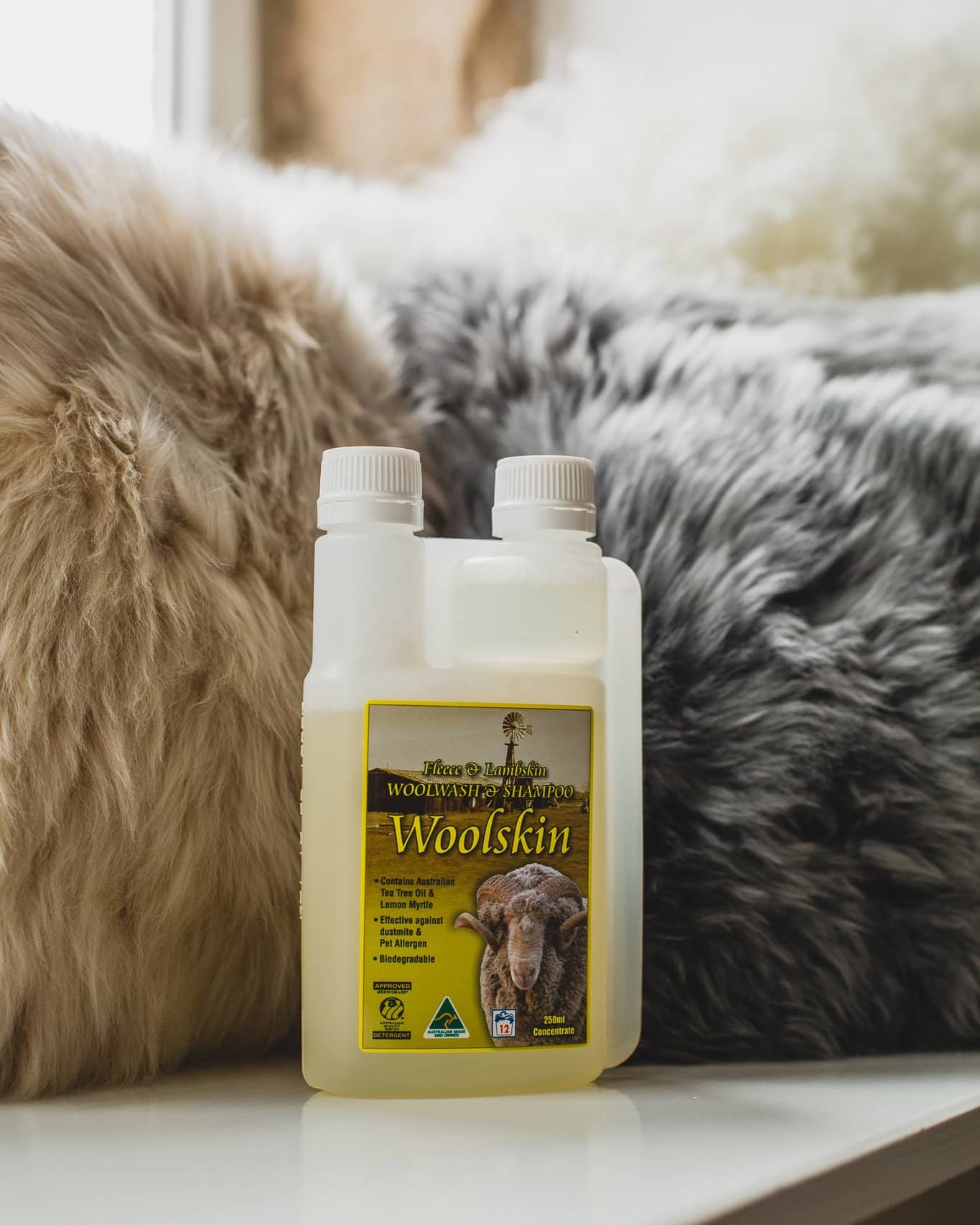 Tantech woolwash on wooden ledge